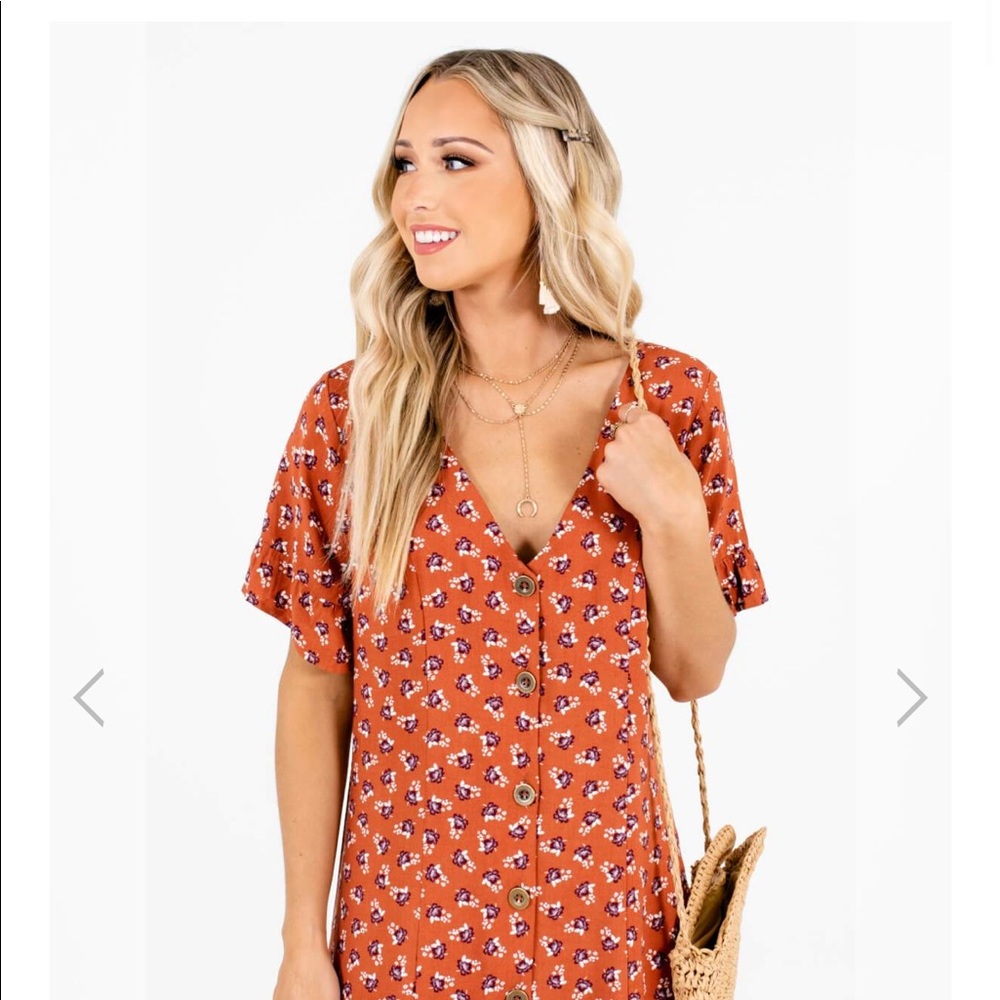 Rust colored dress with flowers